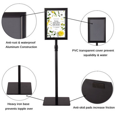 Costway A4 Sign Stand Adjustable Aluminum Poster Holder Floor Standing Snap Frame - 6