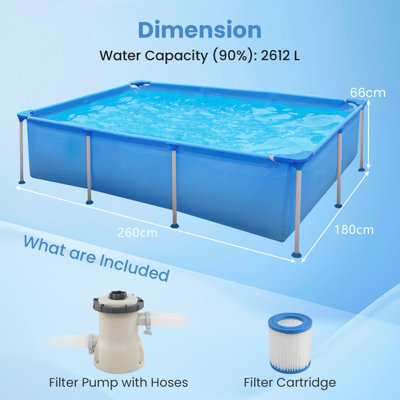 COSTWAY Above Ground Pool Rectangular Large Swimming Pool Set with ...