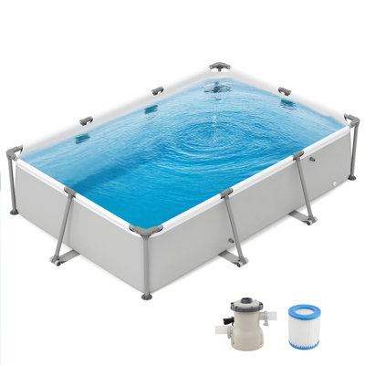 COSTWAY Above Ground Pool Rectangular Large Swimming Pool Set with ...