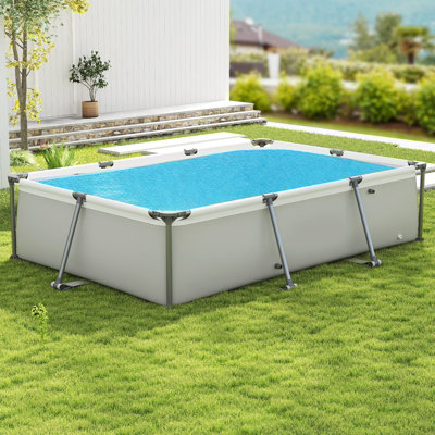 COSTWAY Above Ground Pool Rectangular Large Swimming Pool Set with ...