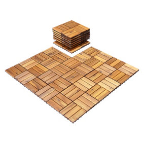 Costway Acacia Wood Interlocking Patio Deck Tile 27 Pcs Hardwood Flooring Tile Building
