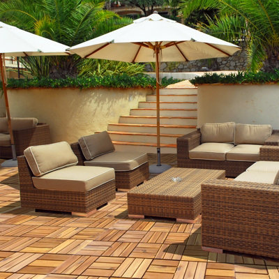 Costway Acacia Wood Interlocking Patio Deck Tile 27 Pcs Hardwood Flooring Tile Building