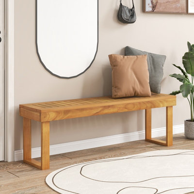 Costway Acacia Wood Patio Bench Outdoor Dining Bench Backless Farmhouse Bench - 4