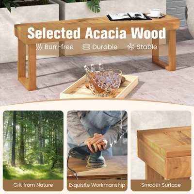 Costway Acacia Wood Patio Bench Outdoor Dining Bench Backless Farmhouse Bench - 6