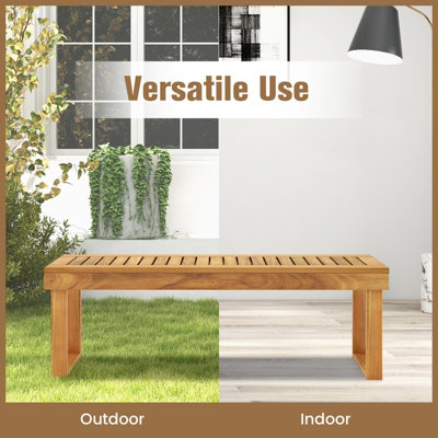 Costway Acacia Wood Patio Bench Outdoor Dining Bench Backless Farmhouse Bench - 7