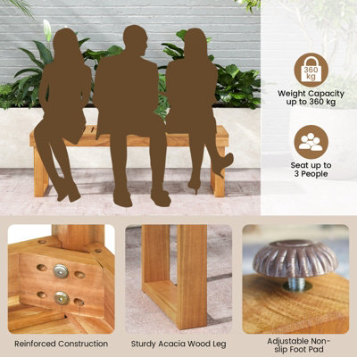 Costway Acacia Wood Patio Bench Outdoor Dining Bench Backless Farmhouse Bench - 8