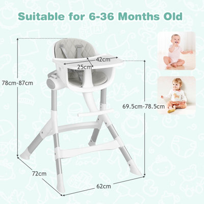 Costway Adjustable Baby High Chair Newborn Feeding Chair w/ 5 Heights Removable Tray