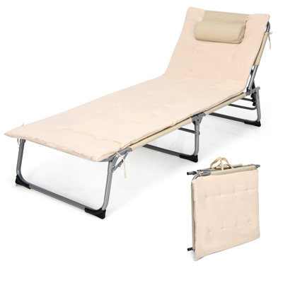 Costway Adjustable Beach Chaise Lounger Deck Chair W/ Soft Mattress & Removable Pillow