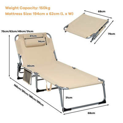Costway Adjustable Beach Chaise Lounger Deck Chair W/ Soft Mattress & Removable Pillow