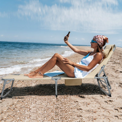 Costway Adjustable Beach Chaise Lounger Deck Chair W/ Soft Mattress & Removable Pillow - 3