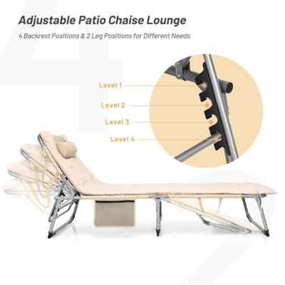 Costway Adjustable Beach Chaise Lounger Deck Chair W/ Soft Mattress & Removable Pillow - 7