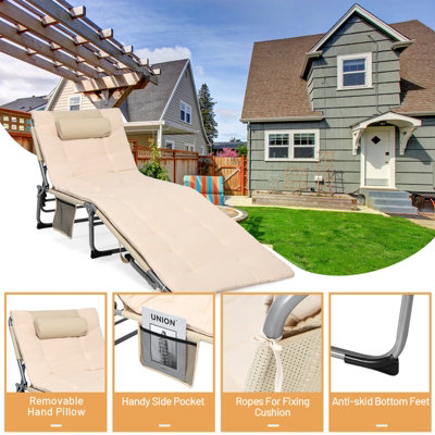 Costway Adjustable Beach Chaise Lounger Deck Chair W/ Soft Mattress & Removable Pillow - 8