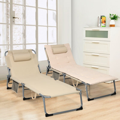 Costway Adjustable Beach Chaise Lounger Deck Chair W/ Soft Mattress & Removable Pillow - 9