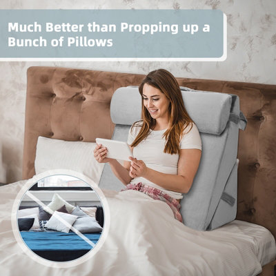 Costway Adjustable Bed Rest Pillow Back Support Wedge Pillow w/ Detachable Headrest Memory Foam Fill Soft Washable Cover