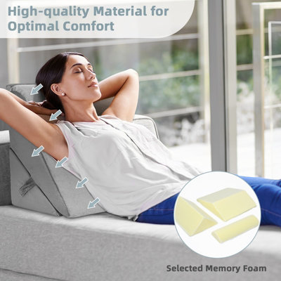 Costway Adjustable Bed Rest Pillow Back Support Wedge Pillow w/ Detachable Headrest Memory Foam Fill Soft Washable Cover - 6