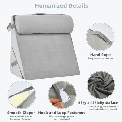 Costway Adjustable Bed Rest Pillow Back Support Wedge Pillow w/ Detachable Headrest Memory Foam Fill Soft Washable Cover - 7