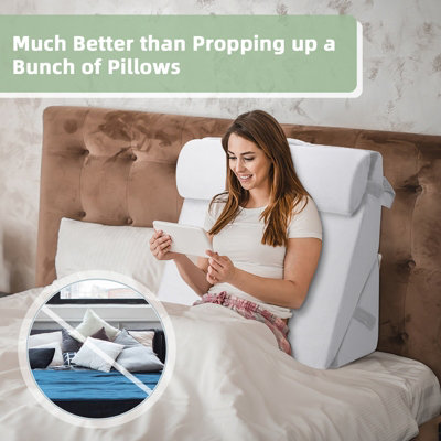 Costway Adjustable Bed Rest Pillow Back Support Wedge Pillow w Detachable Headrest Memory Foam Fill Soft