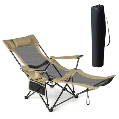 Costway Adjustable Camping Lounge Chair Portable Reclining Beach Chair W/ Footrest