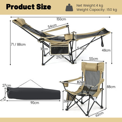 Costway Adjustable Camping Lounge Chair Portable Reclining Beach Chair W/ Footrest