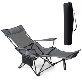 Costway Adjustable Camping Lounge Chair Portable Reclining Beach Chair W/ Footrest