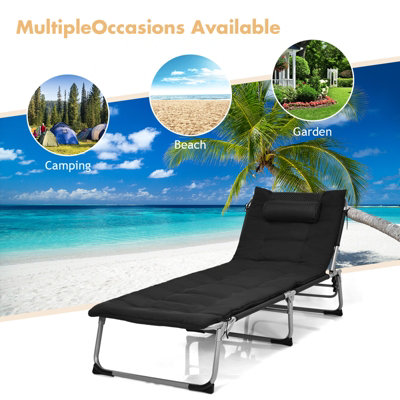 Costway Adjustable Chaise Lounger Deck Lounge Chair W/ Soft Mattress & Removable Pillow - 7