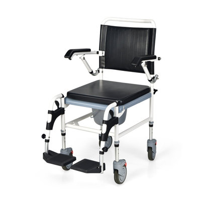 Costway Adjustable Toilet Shower Wheelchair Commode Transport Chair W