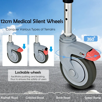 Costway Adjustable Toilet Shower Wheelchair Commode Transport Chair W/ Detachable Bucket - 5