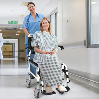 Costway Adjustable Toilet Shower Wheelchair Commode Transport Chair W/ Detachable Bucket - 7