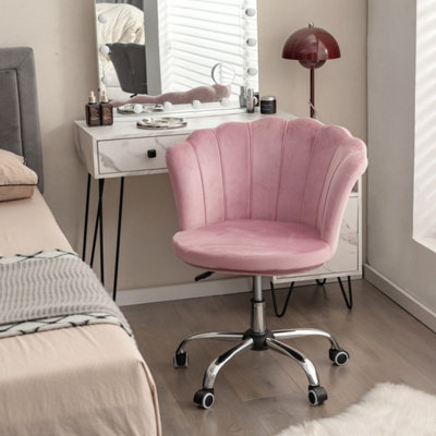 Costway Adjustable Velvet Arm Chair Rolling Mid Back Shell Leisure Vanity Chair Swivel