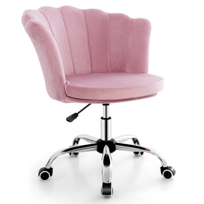 Costway Adjustable Velvet Arm Chair Rolling Mid-Back Shell Leisure Vanity Chair Swivel