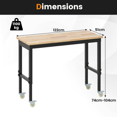 COSTWAY Adjustable Workbench Rolling Computer Desk w/ Wheels-Natural