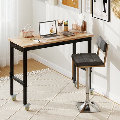 COSTWAY Adjustable Workbench Rolling Computer Desk w/ Wheels-Natural