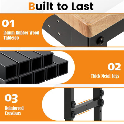COSTWAY Adjustable Workbench Rolling Computer Desk w/ Wheels-Natural