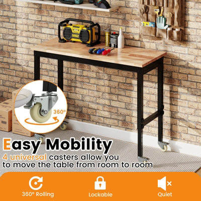 COSTWAY Adjustable Workbench Rolling Computer Desk w/ Wheels-Natural