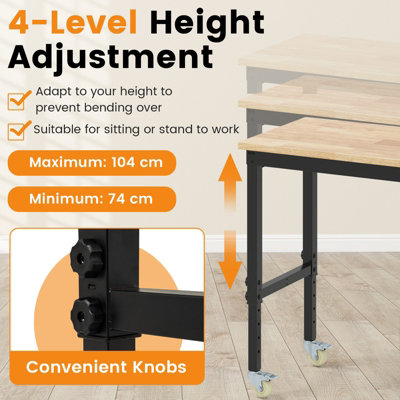 COSTWAY Adjustable Workbench Rolling Computer Desk w/ Wheels-Natural