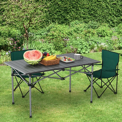 Costway Aluminum Folding Camping Table Roll Up Portable Picnic Table with Carrying Bag