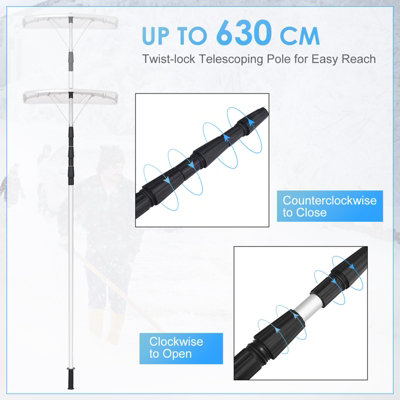 Costway Aluminum Snow Roof Rake 200cm to 630cm Telescoping Snow Removal Tool w/ Blade - 6