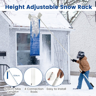 Costway Aluminum Snow Roof Rake Adjustable Snow Removal Tool Widened Head Design 6M - 3