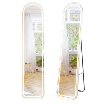 Costway Arch Full Length Mirror 3 Color Lighting Aluminum Frame Mirror Standing/Wall Mounted