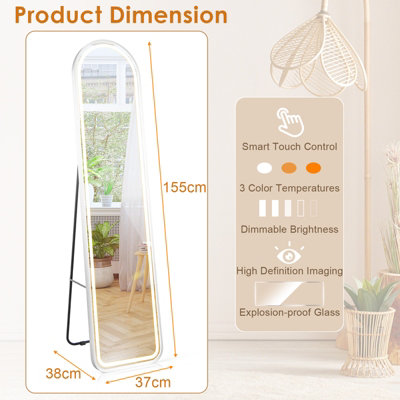 Costway Arch Full Length Mirror 3 Color Lighting Aluminum Frame Mirror Standing/Wall Mounted