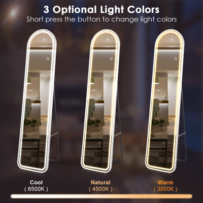 Costway Arch Full Length Mirror 3 Color Lighting Aluminum Frame Mirror Standing/Wall Mounted