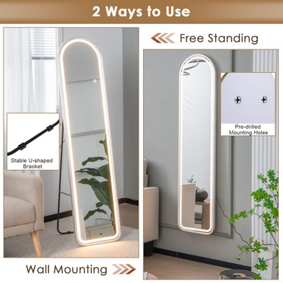 Costway Arch Full Length Mirror 3 Color Lighting Aluminum Frame Mirror Standing/Wall Mounted