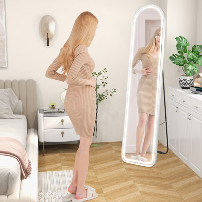 Costway Arch Full Length Mirror 3 Color Lighting Aluminum Frame Mirror Standing/Wall Mounted