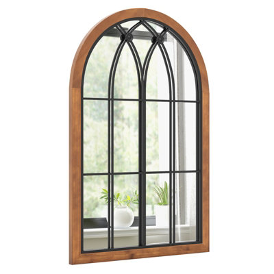 Costway Arched Window Wall Mirror Rustic Wall Mounted Mirror with Solid Wood Frame