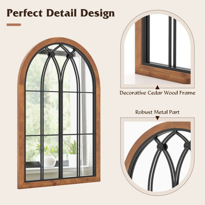 Costway Arched Window Wall Mirror Rustic Wall Mounted Mirror with Solid ...