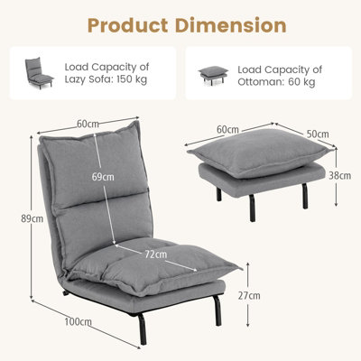 Costway Armless Accent Chair W Ottoman Faux Linen Fabric Leisure Chair Adjustable Back