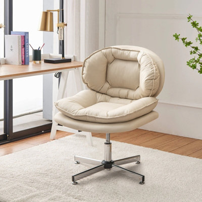 Costway Armless Home Office Chair Upholstered Swivel Computer Chair Height Adjustable Vanity Chair