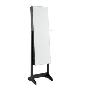 Costway Armoire Jewelry Cabinet w/ Full-length Mirror 3-Color Led Lights & Hair Dryer Holder