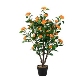 Costway Artificial Camellia Tree Fake Camellia Plant 37 Flowers Decorative Potted Plant