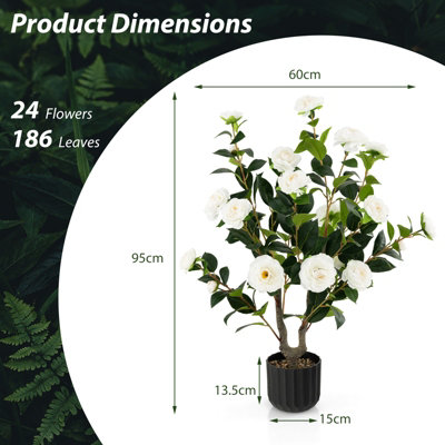Costway Artificial Camellia Tree Faux Flower Plant Pot Artificial Tree 24 White Flowers